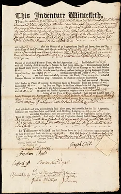 Joseph Booker indentured to apprentice with Joseph Coit of Boston, 25 October 1748