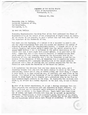 Letter from William Dawson to John McCloy, Assistant Secretary of War
