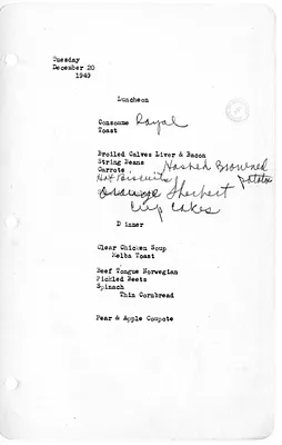 White House Luncheon and Dinner Menu