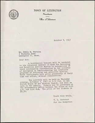 Letter from Theodore A. Custance to Edwin B. Worthen, October 8, 1945