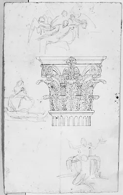 Drawing of a Capital and Sketches of Renaissance Tombs