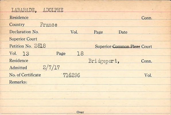 Fairfield County Superior Court and Fairfield County Court of Common Pleas, Index to Records of Naturalization, 1839-1955, Labarade-Larthe