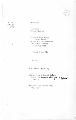 White House Luncheon and Dinner Menu