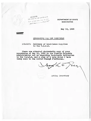 Memorandum from Acting Secretary of State Joseph Grew to President Harry S. Truman, with Attachment
