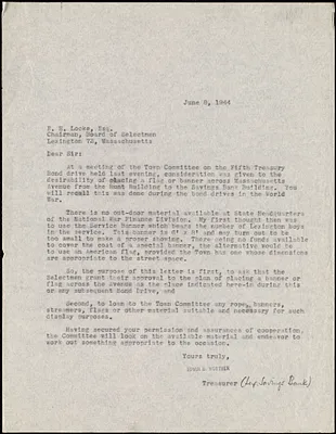 Letter from Edwin B. Worthen to Errol H. Locke, Chairman, Board of Selectmen, June 8, 1944