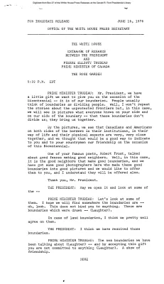 Exchange of Remarks between the President and Pierre Elliott Trudeau, Prime Minister of Canada, The Rose Garden [Ford Speech or Statement]