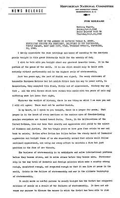 Press Release, Speech by Governor Thomas E. Dewey, Salt Lake City, Utah