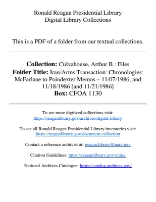 Iran/Arms Transaction: Chronologies: McFarlane to Poindexter Memos - 11/07/1986, and 11/18/1986 [and 11/21/1986]