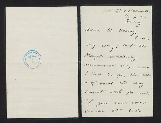 Note from Theodore Roosevelt to Robert E. Peary