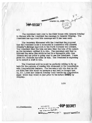 Memorandum of Conversation with Secretary of State Dean Acheson, President Harry S. Truman and Omar Bradley