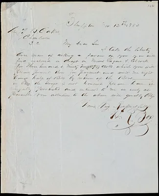 H.R. Box, Bluffton, S.C., autograph letter signed to Ziba B. Oakes, 12 November 1853