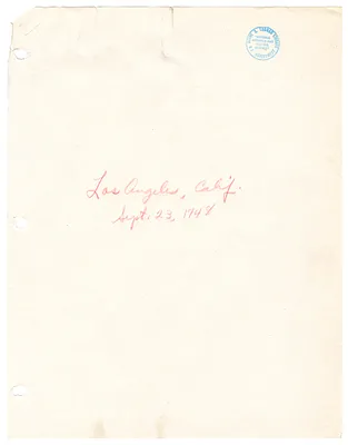 Reading Copy, Speech of President Harry S. Truman, Los Angeles, California