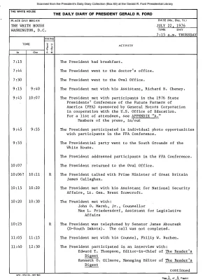 President Gerald R. Ford's Daily Diary, July 22, 1976
