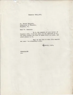 Letters Sent to Dr. Herman Schlundt, December 22, 1930