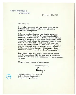 Letter from Harry S. Truman to Edgar Hinde
