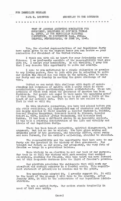 Press Release, Speech by Governor Thomas E. Dewey at the Republican National Convention, Philadelphia, Pennsylvania