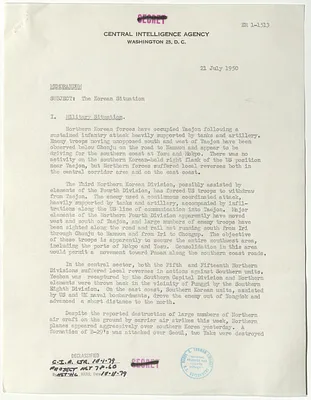 Memorandum from R. H. Hillenkoetter, Korean Situation