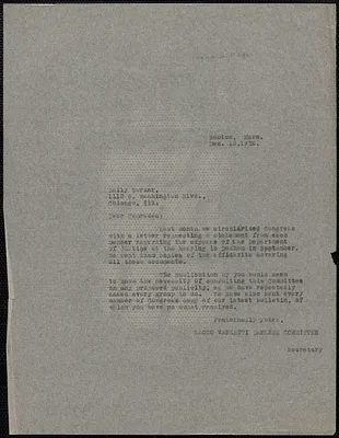 Sacco-Vanzetti Defense Committee typed note (copy) to The Daily Worker, Boston, Mass., 13 December 1926