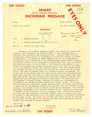 Message from General George C. Marshall to General Dwight D. Eisenhower
