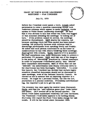 White House - Congressional Leadership Meeting, 7/21/70 (includes minutes)