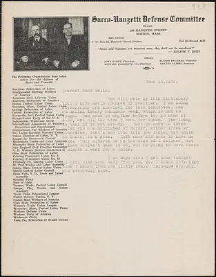 Typed letter to "Dearest Chum Belle", Boston, Mass., June 18, 1926