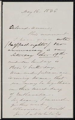 Sophia Hawthorne autograph letter signed  to Annie Adams Fields, [Concord], 16 May 1866