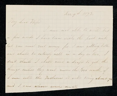 Letter to wife [Isabel] from 'Will', Lincoln, December 1872-February 1873