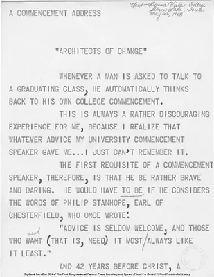 Commencement Address, Buena Vista College, Storm Lake, IA, May 26, 1968
