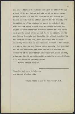Sacco-Vanzetti Case Records, 1920-1928. Defense Papers. Affidavit/Deposition of [Anonymous fragment], July 1, 1922. Box 9, Folder 62, Harvard Law School Library, Historical & Special Collections