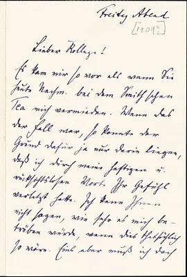 Francke, Kuno, 1855-1930 autograph letter signed to Hugo Münsterberg, [Cambridge, Mass.], [1909?]