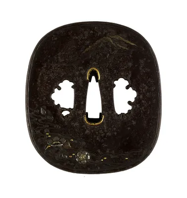 Tsuba with Cherry Blossoms Afloat