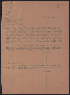 Herbert Brutus Ehrmann Papers, 1906-1970. Sacco-Vanzetti. Important letters: Sinclair, Musmanno, Bagdikian, Montgomery. Box 12, Folder 20, Harvard Law School Library, Historical & Special Collections