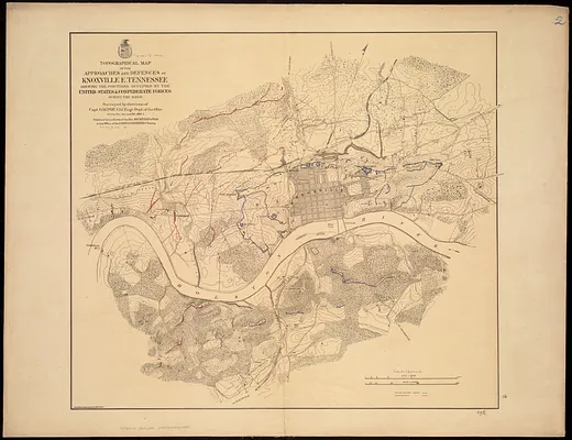 Topographical map of the approaches and defences of Knoxville, E. Tennessee, shewing the positions occupied by the United States & Confederate forces during the siege