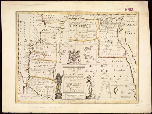 A new map of the north part of antient Africa shewing the chiefe people, cities, towns, rivers, mountains, &c. in Mauritania, Numidia, Africa Propria, Libya Propria and Egypt