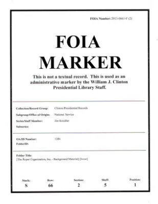 [The Roper Organization, Inc. – Background Material] [loose]