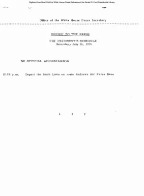 President's Schedule, Saturday, July 10, 1976