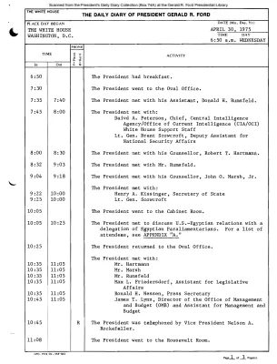 President Gerald R. Ford's Daily Diary, April 30, 1975