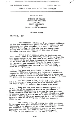 Exchange of Remarks Between the President and the Soviet Cosmonauts and United States Astronauts, The Rose Garden [Ford Speech or Statement]