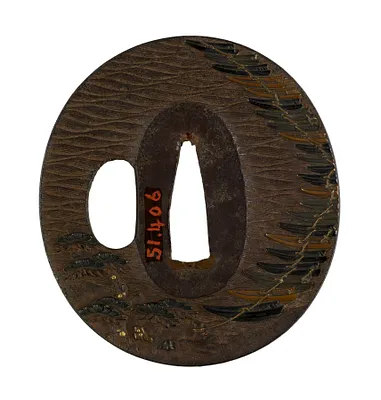 Tsuba with the Boat Bridge (""Funabashi"") at Sano