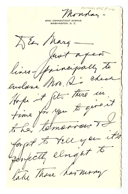 Letter from Bess W. Truman to Margaret Truman