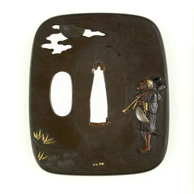 Tsuba with a Peasant by Looking at the Moon
