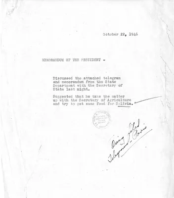 Memorandum from Secretary of State James Byrnes to President Harry S. Truman, with Attachment