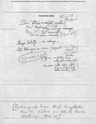 White House Leadership Meeting, 4/10/73 (includes Ford notes)