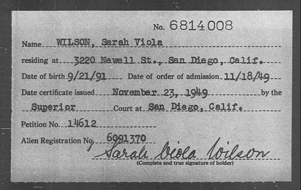 Wilson, Sarah Viola - 1949