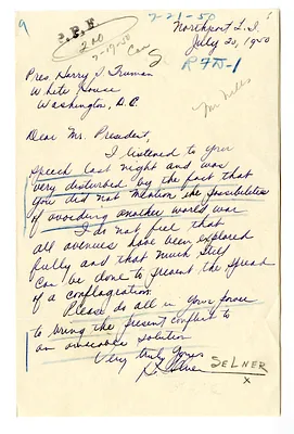 Letter from H. Selner to President Harry S. Truman