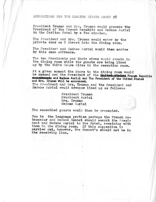 Memorandum, Suggestions for the Carlton Dinner