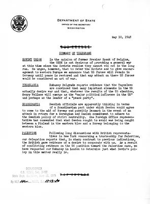 Memorandum, State Department Summary of Telegrams