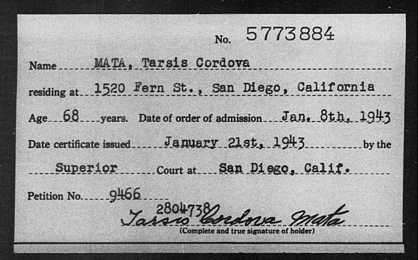 Mata, Tarsis Cordova - 1943