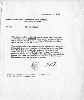Memorandum from President Harry S. Truman to Secretary of State Dean Acheson