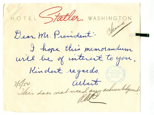 Memorandum from Albert Chow to President Harry S. Truman